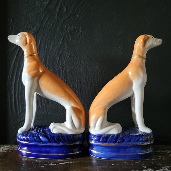Pair [of 2] Vintage English Staffordshire Style Greyhound/Whippet Bookends - Picture 4 of 8